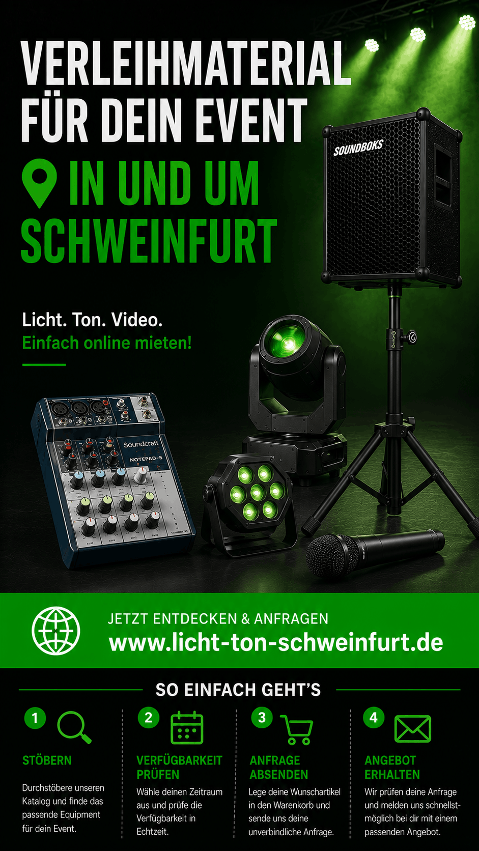 Anzeige Licht Ton Video Technik Mieten Schweinfurt Verleihmaterial für dein Event in und um Schweinfurt